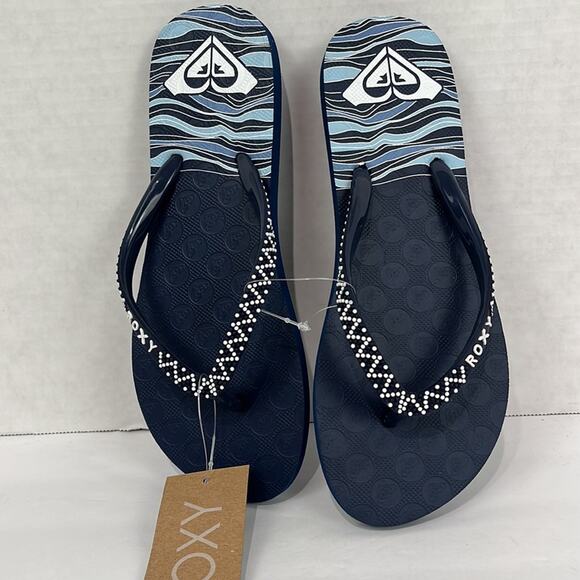 Roxy Lei Blue Flip Flops Women's Size 6 Blue Straps with White & Blue Dots - Picture 3 of 6
